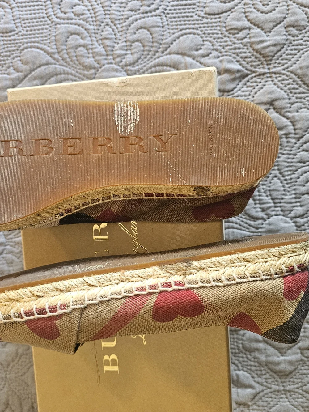 Burberry Beige Canvas Espadrilles with Red Heart Motif